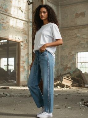 TEN THIRTY Jeans Wide Leg Frayed Mid Rise Blue Washed Denim Jeans